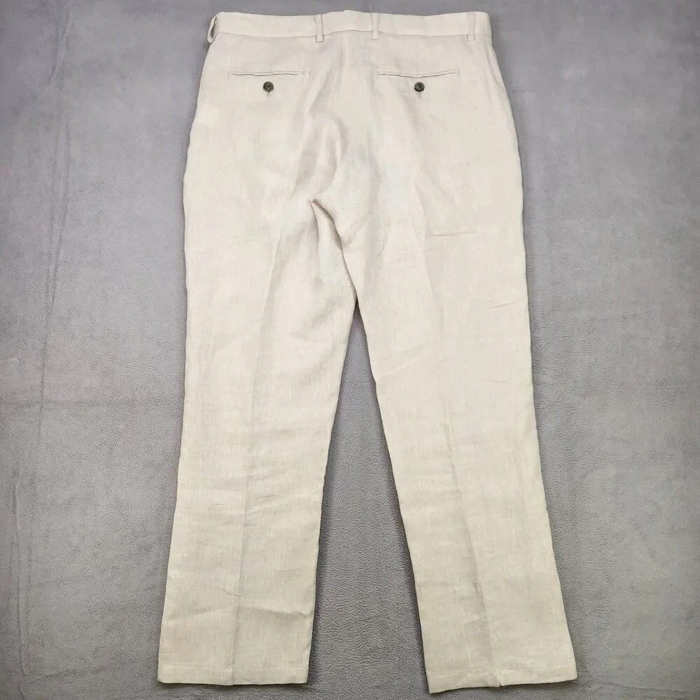 Tasso Elba 100% Linen Pants Mens Size 34x30 Beige Tan Straight Flat Casual Beach